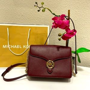 Michael Kors Vanna Medium Pebbled Leather Crossbody Bag- Burgundy